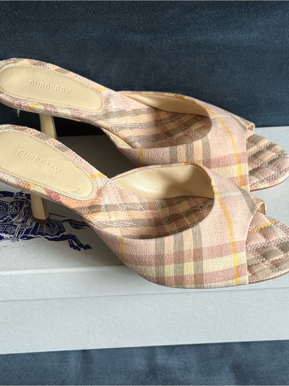 Burberry Mews Sandals - Pink and Yellow Plaid Open-Toe Mules